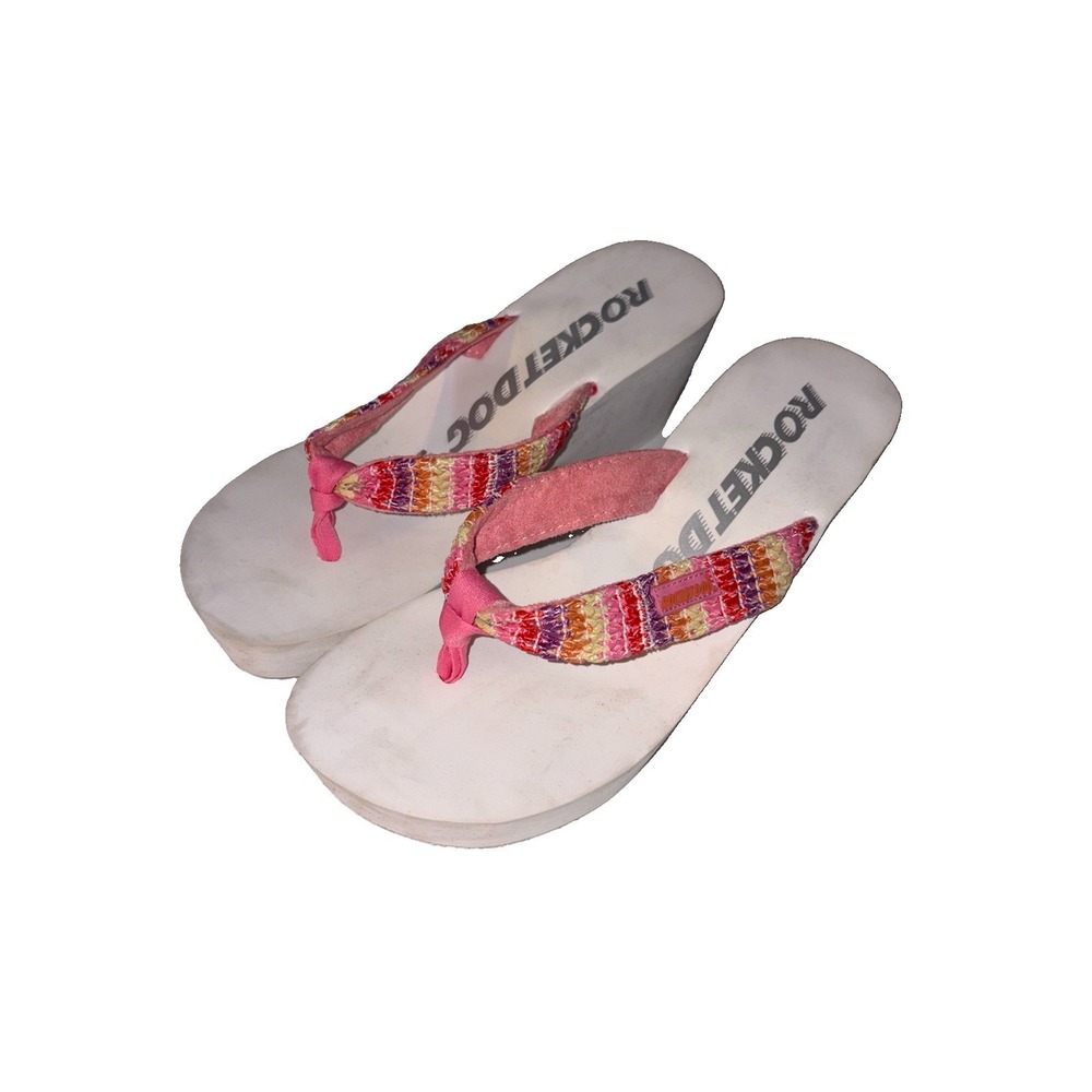 Rocket Dog Diver Colorful With White Platform Wedge Flip Flops Size 10